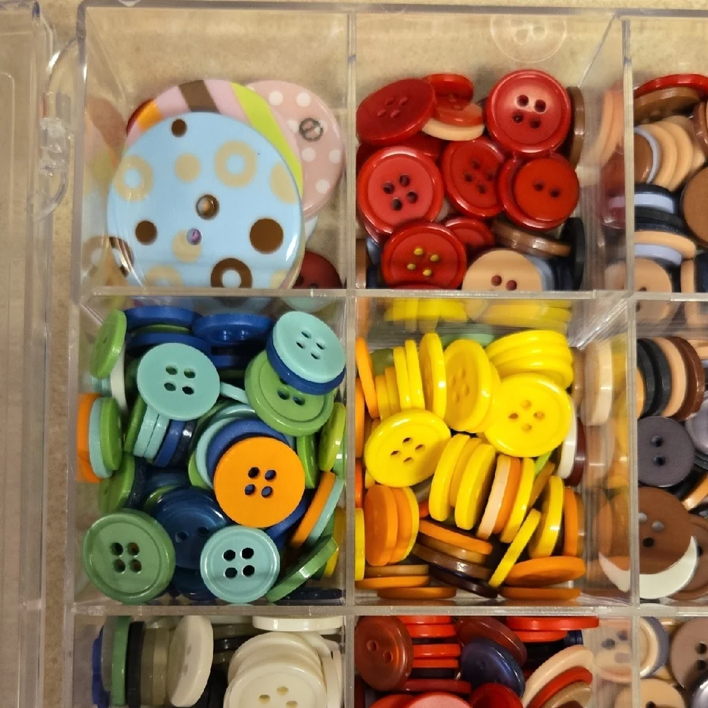 Multi-Color Button Lot With Storage Container